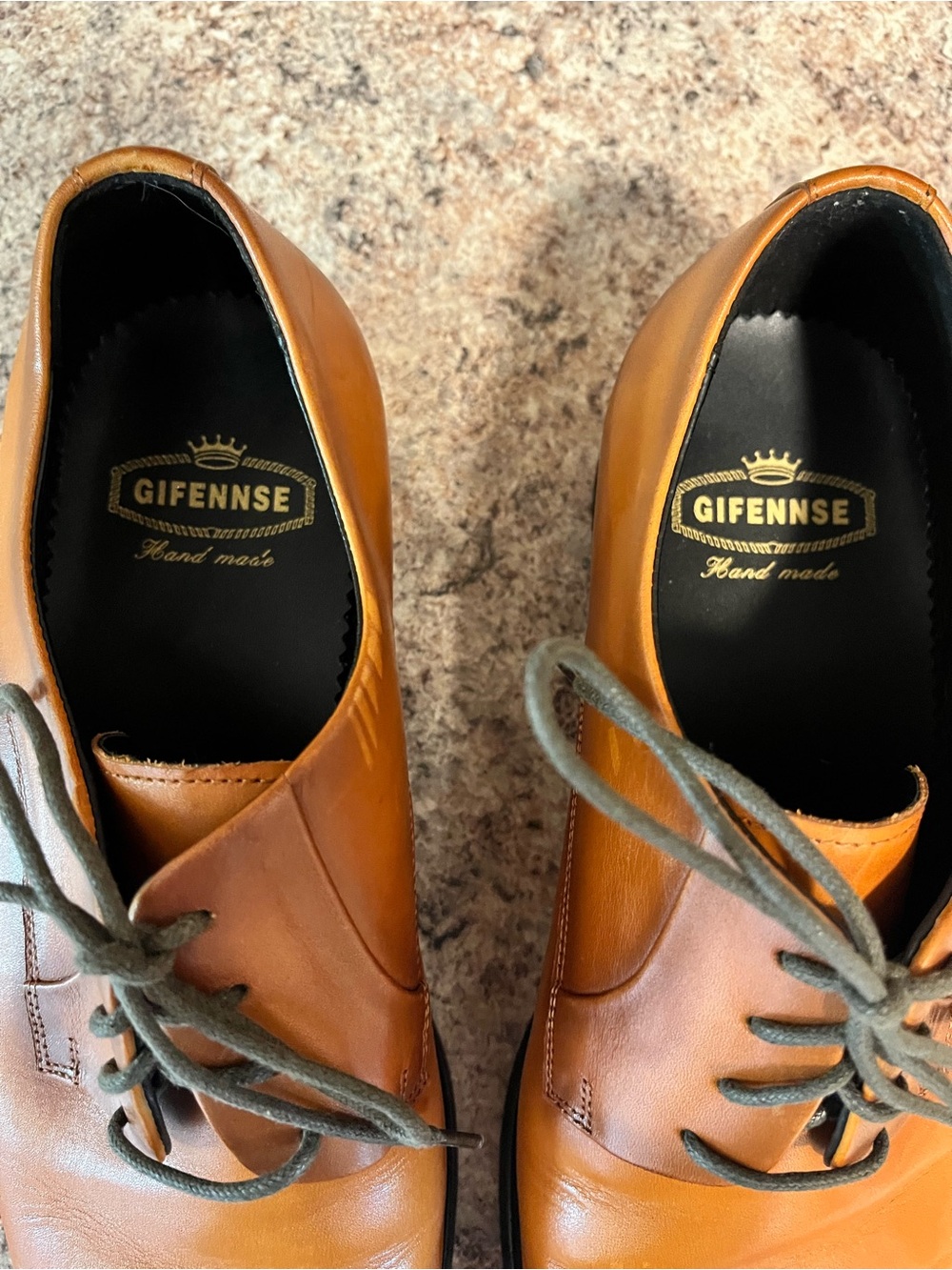 Gifennse Men's Tan Leather Dress Shoes - Lace-Up Oxfords - Picture 3 of 4